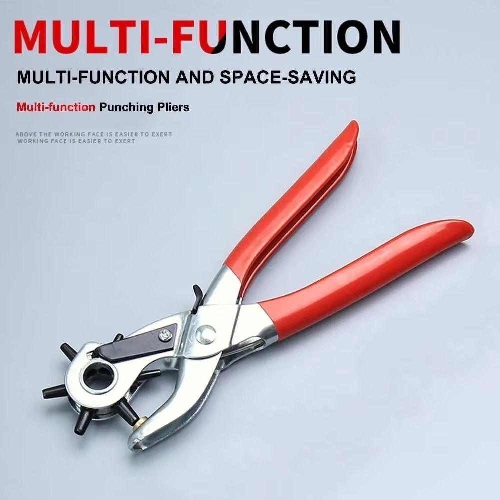 Durable 6-Size Leather Hole Punch Revolving Portable Belt Hole Puncher Carbon Steel Leather Punch Plier Household Leathercraft