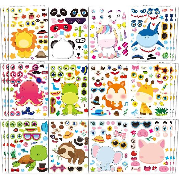 JULMELON 24 Sheets Make a Face Stickers for Kids, Make Your Own Animal Stickers, Classroom Fantasy Animal Mix and Match Sticker Sheets for Boys Girls