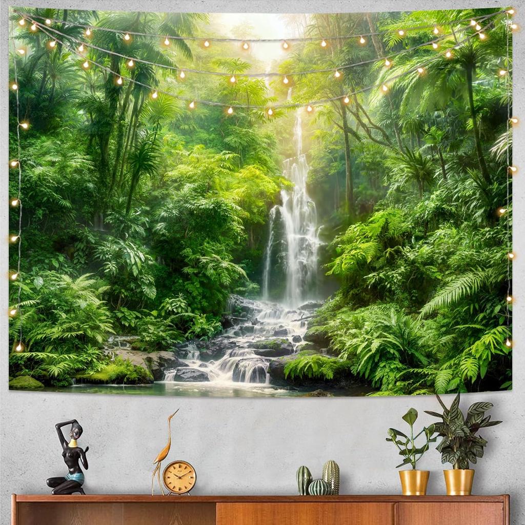 Kanuyee Forest Tapestry Green Landscape Wall Tapestry, Nature Tapestries for Bedroom Ceiling Tapestries Wall Hanging for Bedroom