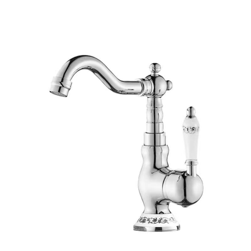 Antik Pirinç Lavabo Musluğu Tek Kollu Karıştırıcı Musluk 360 Derece Döndürme Mutfak Musluğu Mutfak Karıştırıcı Muslukları Sıcak ve Soğuk