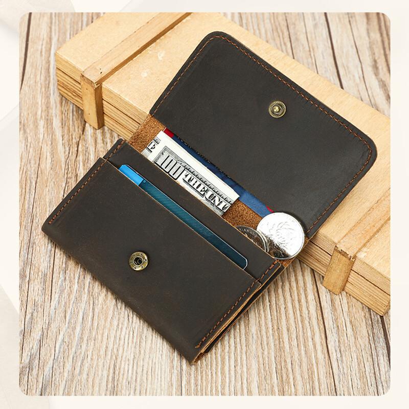 Vintage Crazy Horse Top Grain Leather Credit Card Holder Wallet Mens Slim ID VIP Cards Bags Small Change Coins Purses