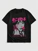 T Shirt Print GraphicCotton Tees Size Plus Cartoon Round Neck Short Sleeve ROMWE Unisex Anime Unisexs