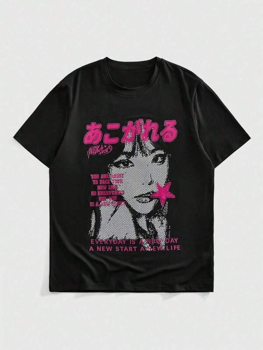 

T Shirt Print GraphicCotton Tees Size Plus Cartoon Round Neck Short Sleeve ROMWE Unisex Anime Unisexs 3XL