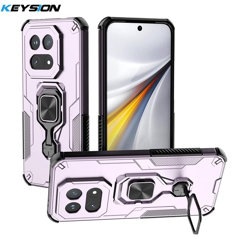 KEYSION Shockproof Armor Case for IQOO 15 5G Soft Silicone+PC Upright Metal Live Ring Stand Phone Back Cover for IQOO 15