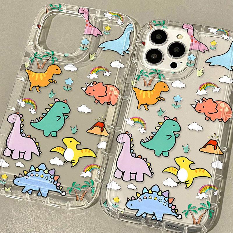 Cute Dinosaur Painting Applicable iPhone17ProMax Airbag Mobile Phone Case 16Pro Apple 12/13 Foreign Trade 15