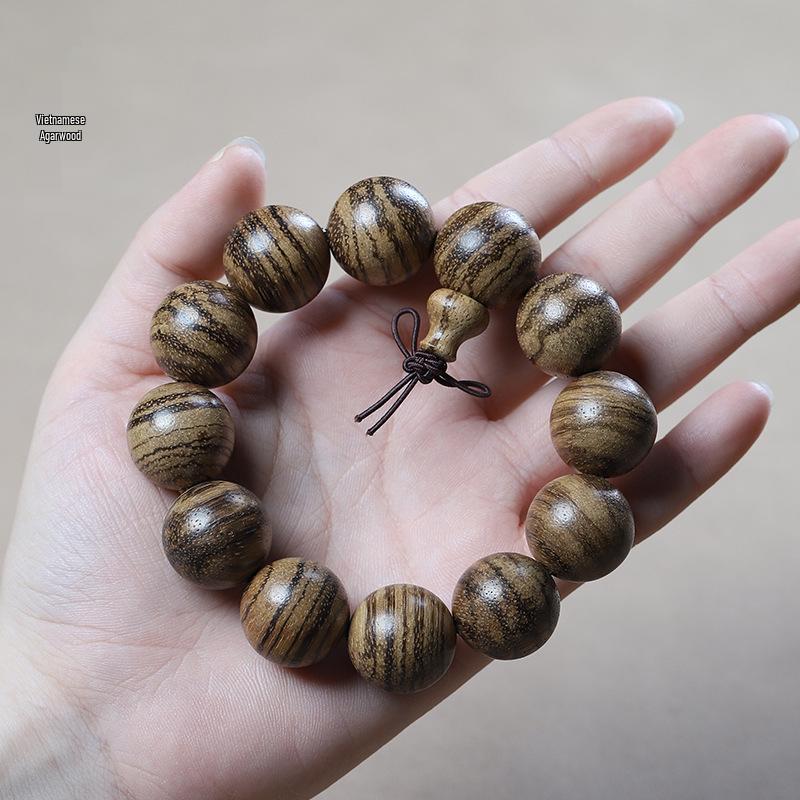Men's Small-Leaf Red Sandalwood & Green Sandalwood Bracelet with Yellow Rosewood and Ebony Buddhist Beads 2.0".