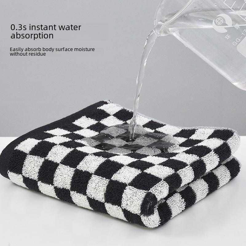 Checkered Bath Towel Cotton Face Towel Adult Absorbent Towels Gift Towel Supplies Bathing Tools