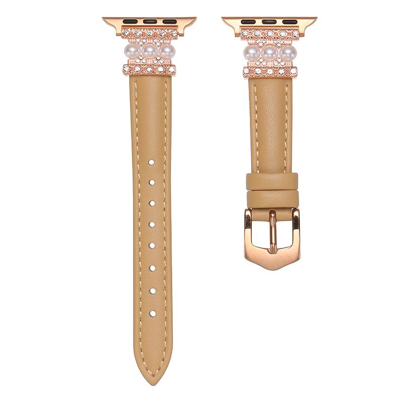 

For Apple Watch 10 46mm/Ultra 2/Ultra 49mm/9 8 7 45mm/SE (2023) SE (2022) SE 6 5 4 44mm/3 2 1 42mm Pearl Adjustable Watch Band Khaki