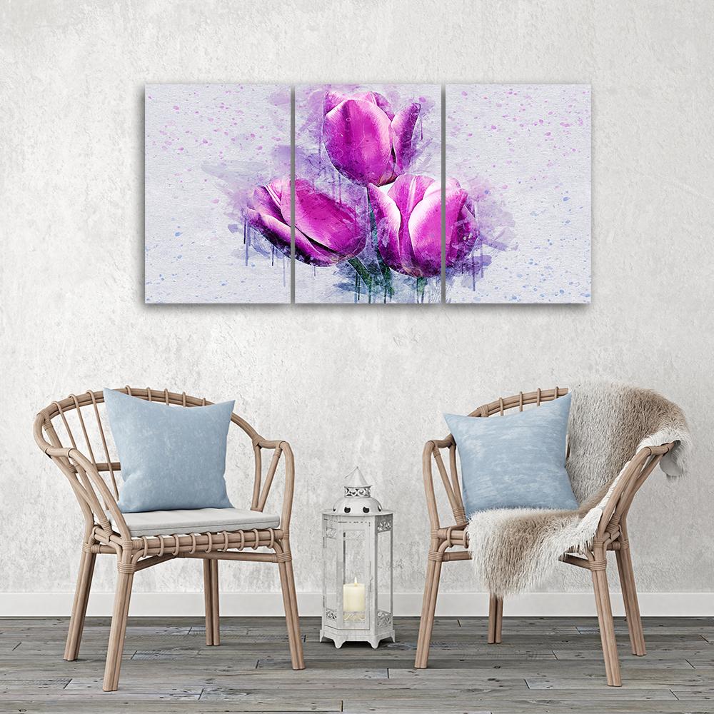 Třídílný obraz na plátně Tulips Flowers Pink