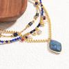 New High-end Natural Stone Handmade Beaded Collarbone Chain Brass Gold-plated Non-fading Rhombus Brick Necklace