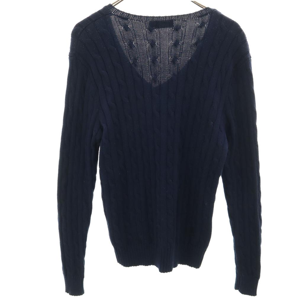 POLO RALPH LAUREN Long sleeve V-neck cable knit L Navy sweater Men's Used