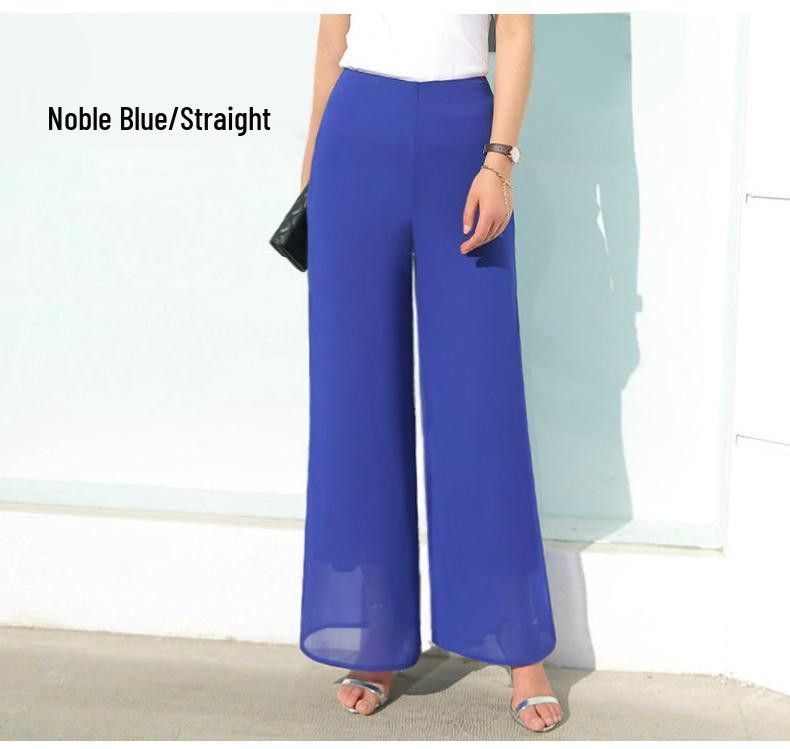 Šifonové culottes s vysokým pasem: Nadměrná velikost, Síťovina, Volné, Široké nohavice, Rovné, Rozparek, Ležérní palazzo kalhoty pro ženy.