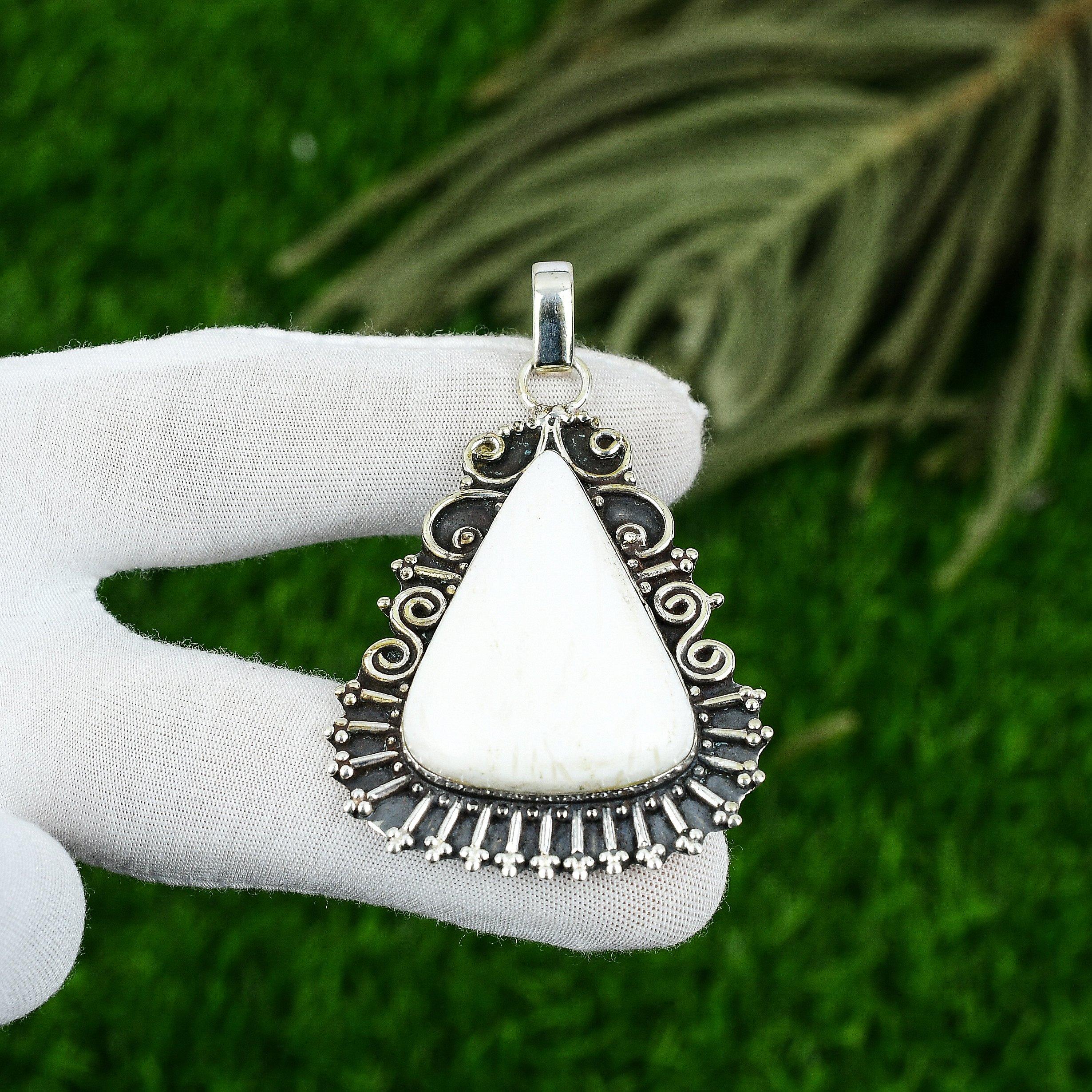 925 Silver Crown Chakra Pear Scolecite Gemstone Elegant Unique Pendant Jewelry