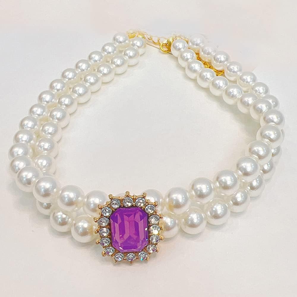 Pet Collar Adjustable Gem Cat Pearl Necklace Set with Diamond Elastic Pet Accessories