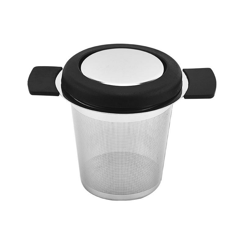 Passoire à thé recouverte binaurale filtre à thé en acier inoxydable filtre à thé de bureau poignée en silicone