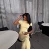 Women's Light Yellow Slim Fit Knit Midi Dress