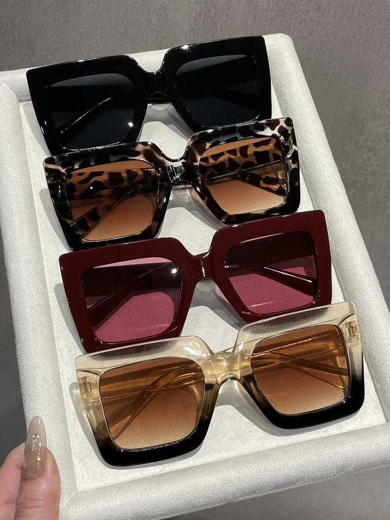 4PCS Unisex Classic Large Frame Fashion Sunglasses Square Frame Natural Look Photography Shades for Outdoor Driving Sunscreen