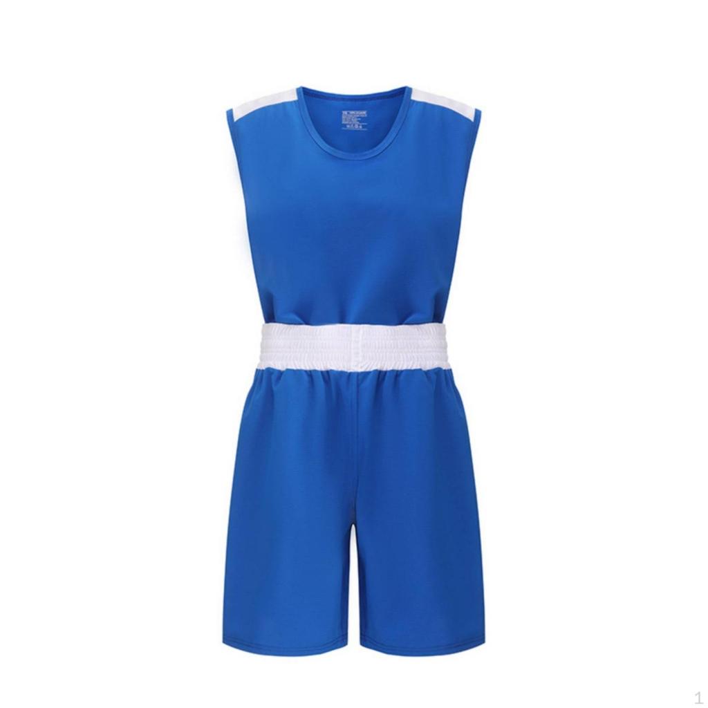 Boxing Training Outfit Contrast Trim Top and Shorts Elastic Waistband Sportswear Set for