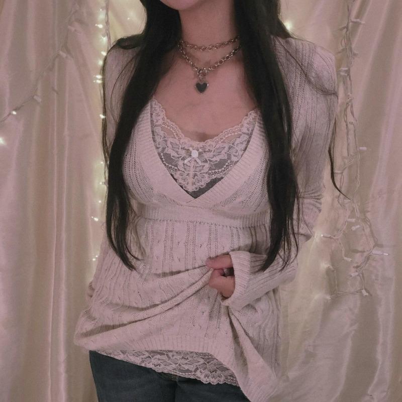 Damen Herbst und Winter Neu V-Ausschnitt Langarm Oberteil Slim Sexy Strickware