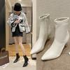 Fashion New Spring Sexy Chelsea Boots Pointed Tip Thick Heel Back Zipper Middle Follow Women Shoes Microfiber Leisure Comfortable Smooth