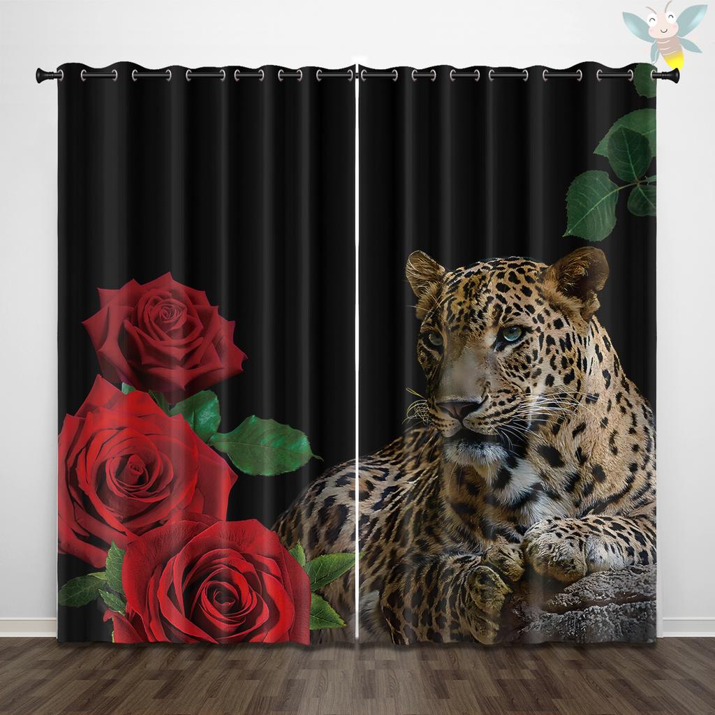 2 Stück rot-rosenfarbene und leopardmusterbedruckte Vorhänge, zur Dekoration von Schlafzimmern, Wohnzimmern und Spielzimmern