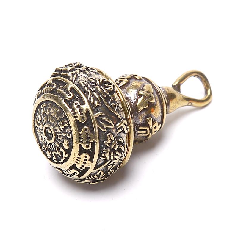 Brass Chinese Letters Blessing Lotus Gourd Charms Key Chain Pendants Pill Box