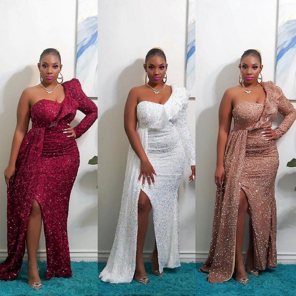 2025 Winter One-Shoulder Pailletten Brautjungfernkleid - Eleganter europäischer und amerikanischer Stil