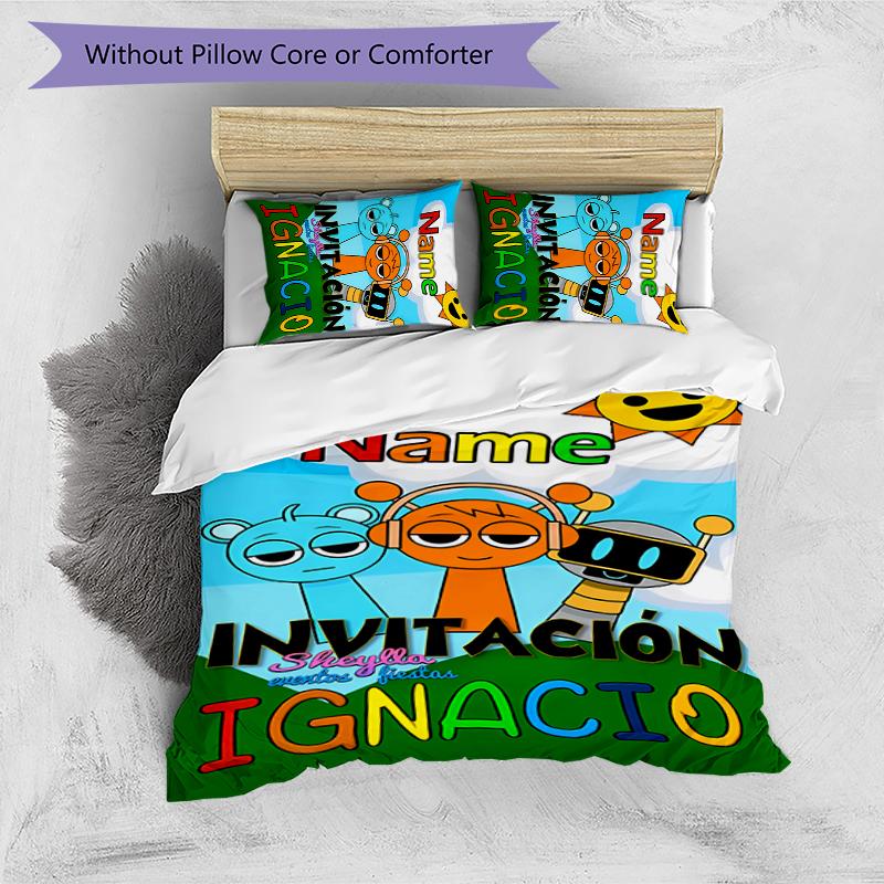 3pcs Custom Name Sprunki Themed Bedding Set Duvet Cover Closure Includes 1 Duvet Cover & 2 Pillowcases for All Seasons Bedroom Decor