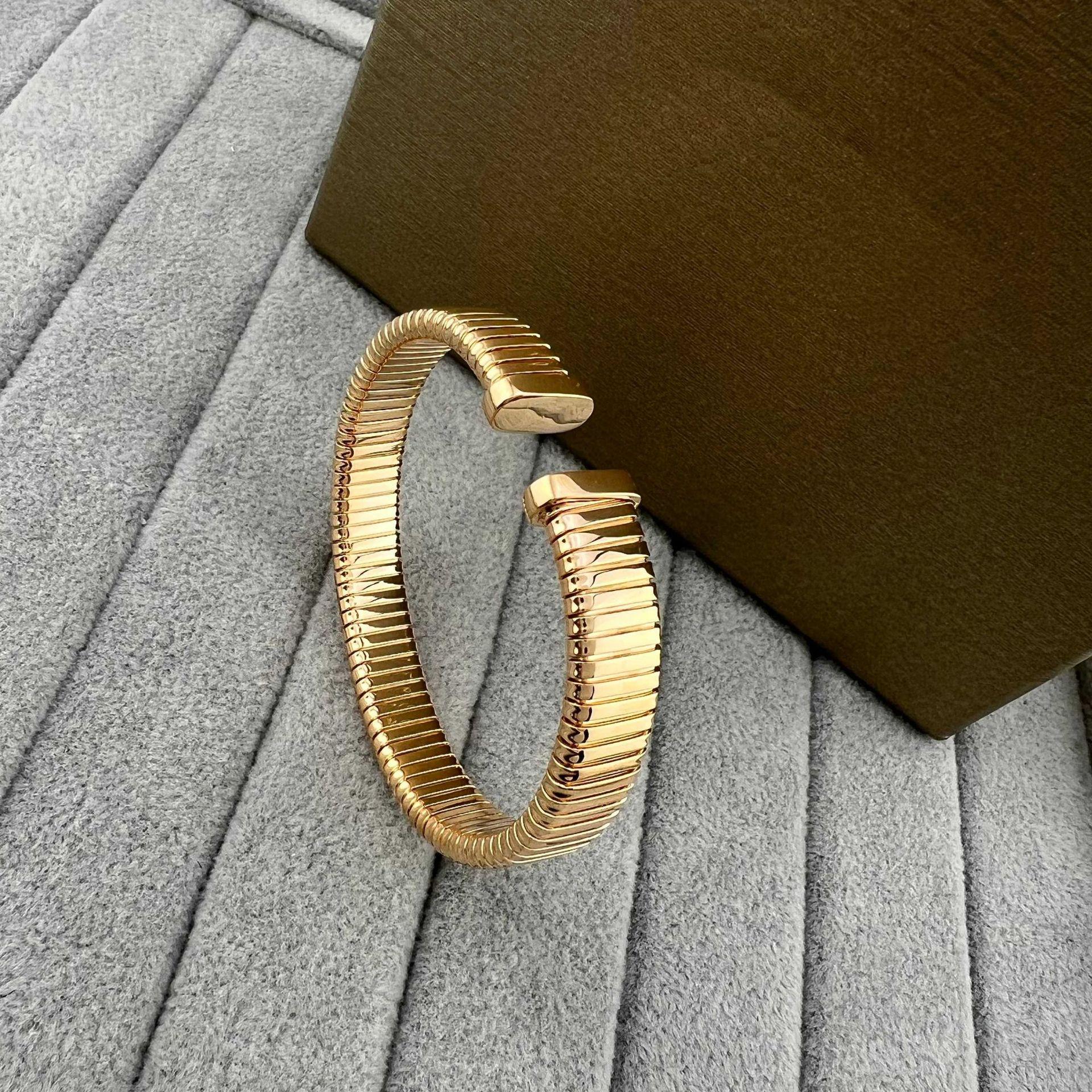 

Открытый браслет-пружина со стразами - Стиль знаменитостей, Легкая роскошь, Эластичный дизайн Змеиная кость