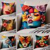 Square Bright Color Flower Girl Art Cushion Cover Throw Pillow Cover Hidden Button Durable Polyester Chair Cushion