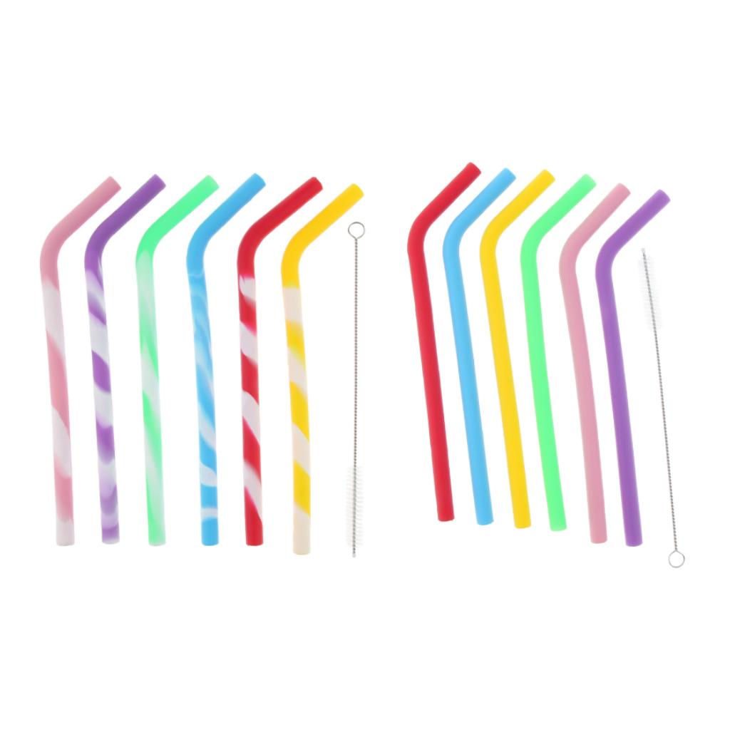 6 Pieces Of Silicone Colored Tea Drinking Straws With Cleaning Brush In The