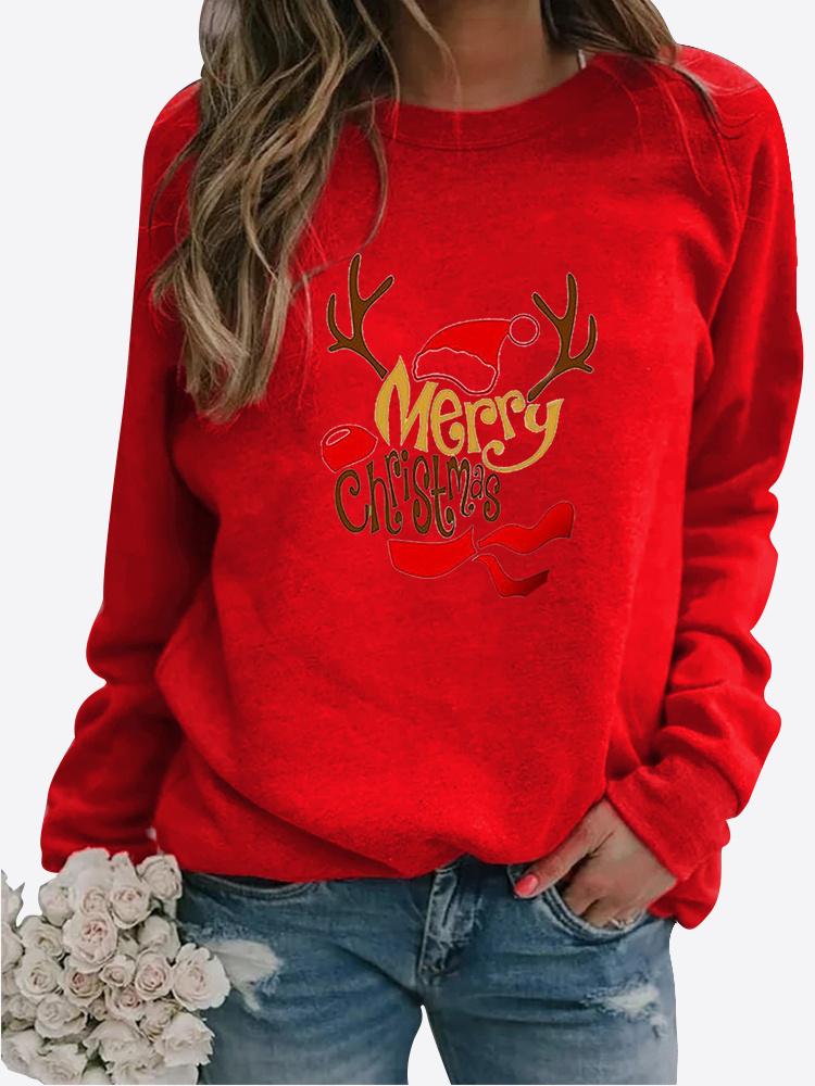 Women Winter Long Sleeved Casual Round Neck Black Cats Printed Loose Sweatshirt Tops & Blouses Plus Size T-shirts