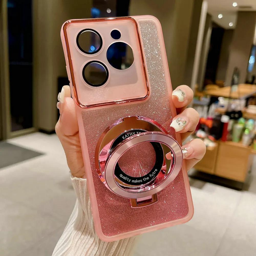 For Tecno Camon 30 Pro 5G Camon30 Soft Glitter Ring Stand Magnetic Protective Back Case for Infinix Note40 Pro Plus Pova 6 Neo Silicone TPU Bumper