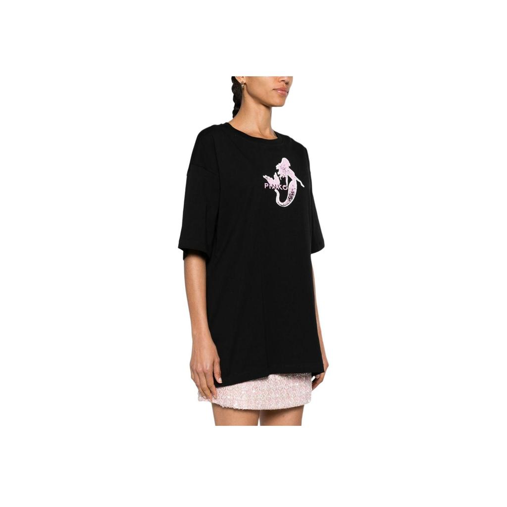 PINKO Mermaid Print Long Sleeve T-Shirt Women tops Black 100992A1OC-Z99