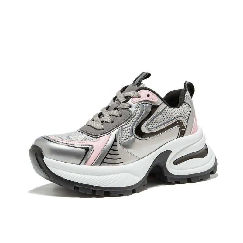 Spring Summer Shoes Women Fashion Sneakers Breathable Mesh Shoes Height Increasing 6cm Silver Brand Ladies Sneakers