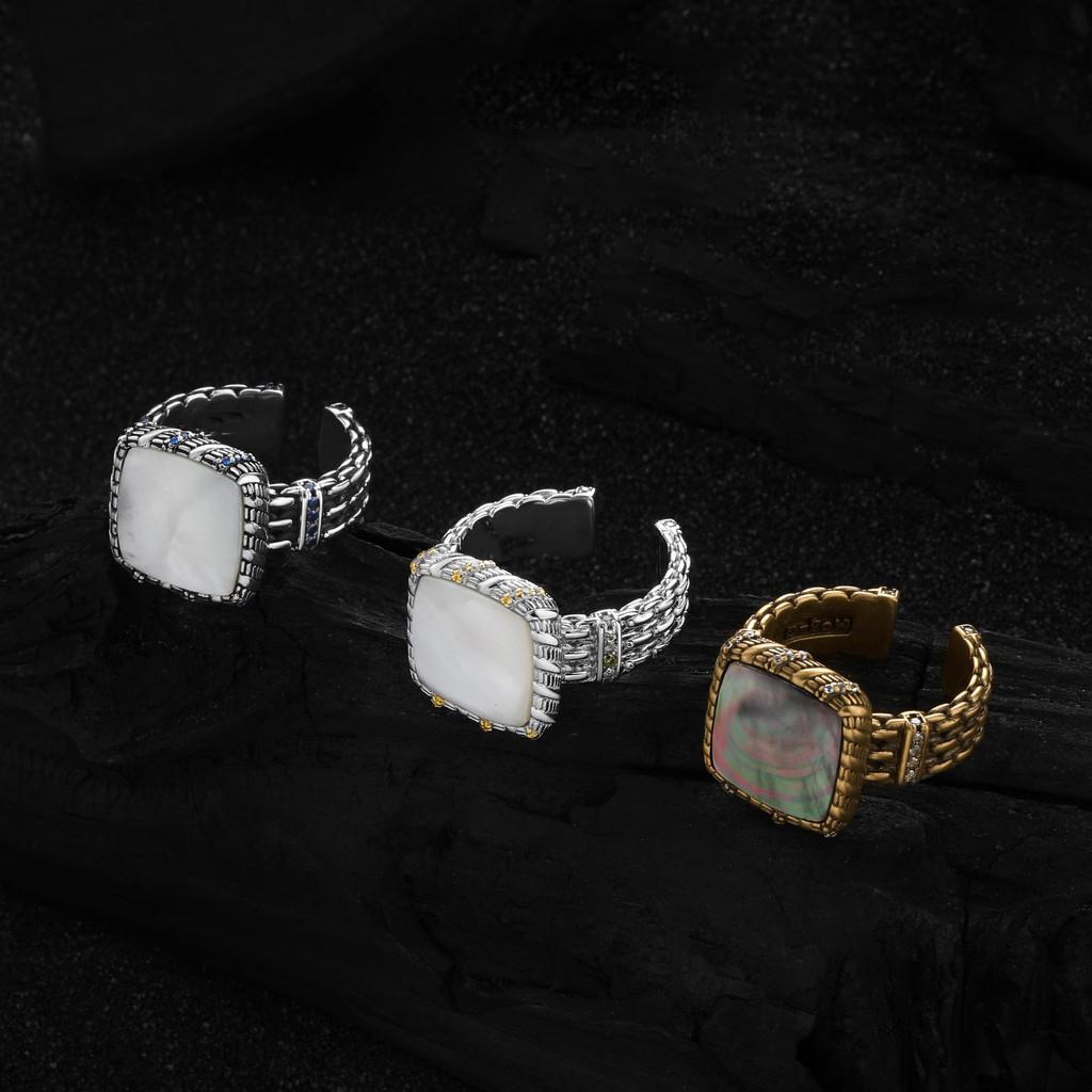 Statement Fashion 925 Sterling Silver Adjustable Moonlight Square Ring With Brilliant Zirconia