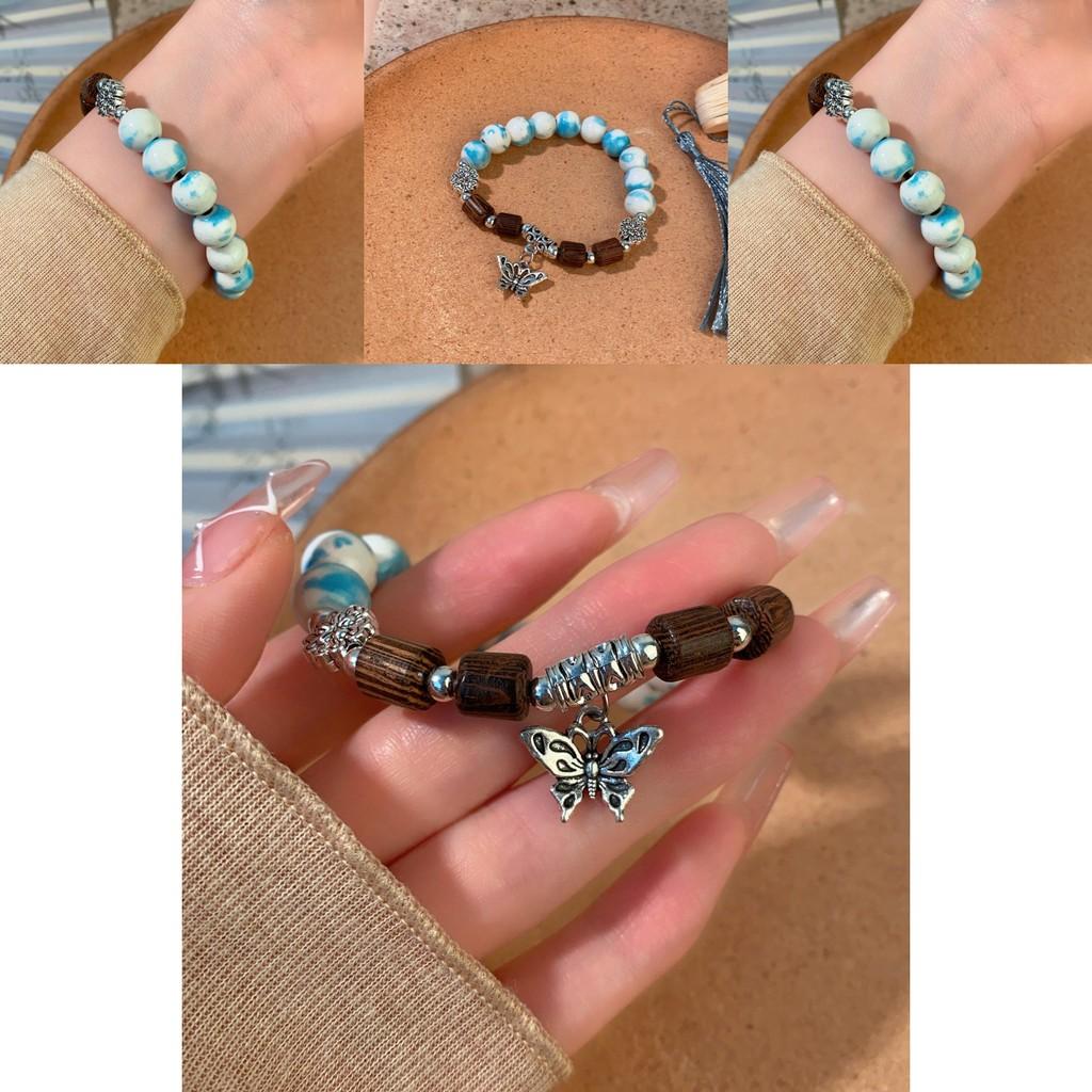 Handcrafted Ceramic Butterfly Beaded Bracelet Retro Geometric Design Elegant Women's Jewelry