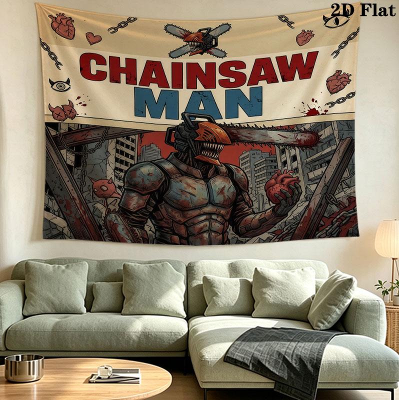 Tapestry Ścienne Chainsaw Man Estetyczna Dekoracja Ścienna Drukowany Materiał Koc Dekoracyjne Tapiserie Do Sypialni Salonu Wystrój Domu