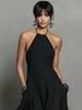 European and American Summer Sleeveless Halter Dress with Pockets – Elegant Slim Fit, Solid Color