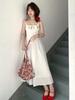 Women's White V-Neck Floral Short-Sleeve Long Dress - Spring/Summer 2026 Beach Vacation Style