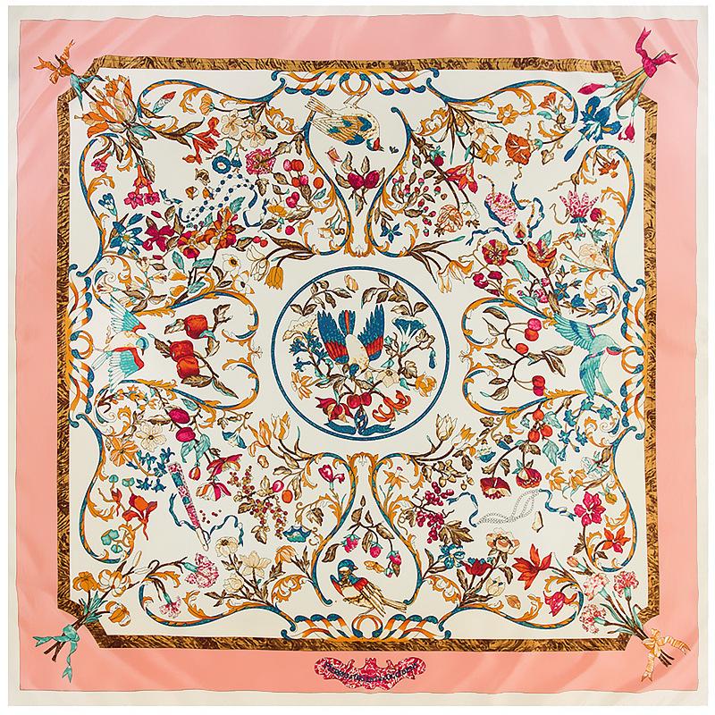 130cm Big Square Scarf Brand Design Flower Birds Luxury Twill 100% Silk Scarf Women Scarves For Ladies Fashion Kerchief Shawl