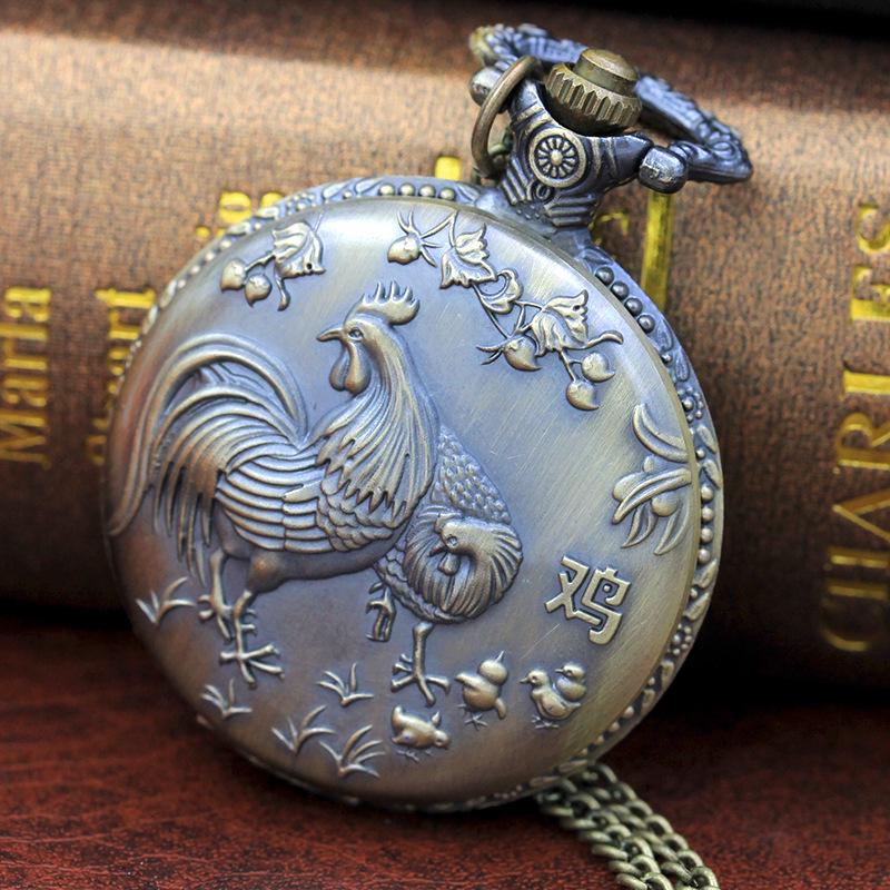 

Бронзовые карманные часы Zodiac с 3D-резным изображением животных из кварца