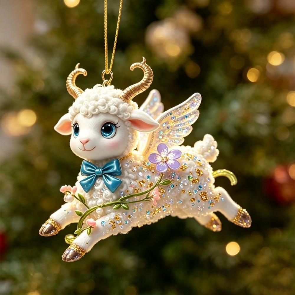 Shining Goat Pendant 2D Flat Christmas Tree Ornament Animal Hanging Decoration  Holiday Party Decor