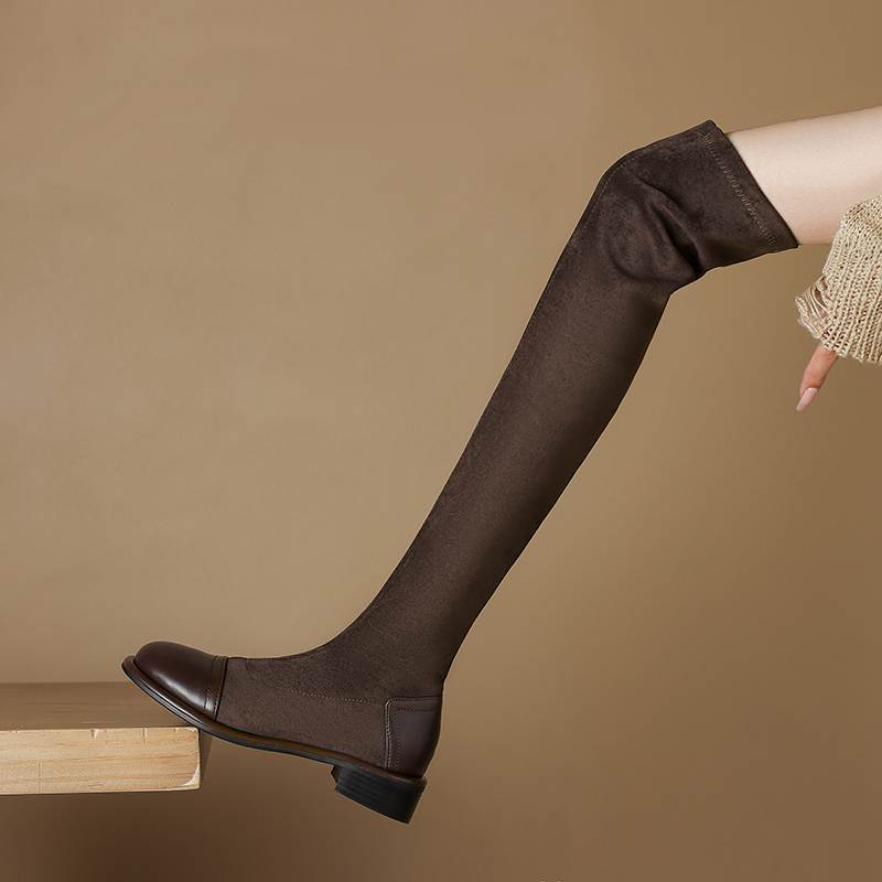 Krazing Pot Flock Autumn Winter Shoes Low Heels Size 43 Long Boots Slip On Stretch Over-the-knee Boots