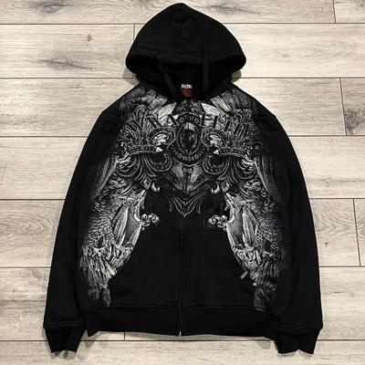 TAP OUT Ecko Vintage Y2K Streetwear Zip Up Hoodie Men Women Oversized Skull Print Hip Hop Casual Pullover Sweatshirt Unisex