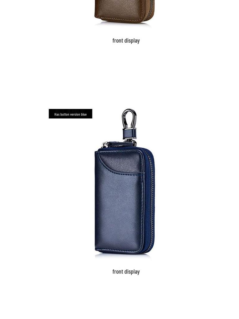 Men's Large Capacity Genuine Cowhide Key and Card Holder with Zipper