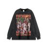 Unisex Vintage Washed Cotton Long Sleeve Tee Oversized Fit Streetwear Graphic Print Round Neck
