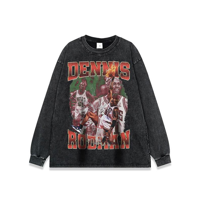 Unisex Vintage Washed Cotton Long Sleeve Tee Oversized Fit Streetwear Graphic Print Round Neck