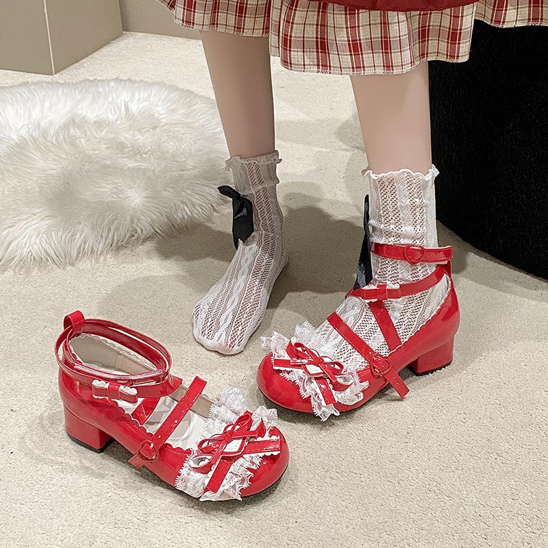 Spring New Round Head Thick Sole Mary Jane Small Leather Shoes Lolita Bow Design Sense Single Shoes