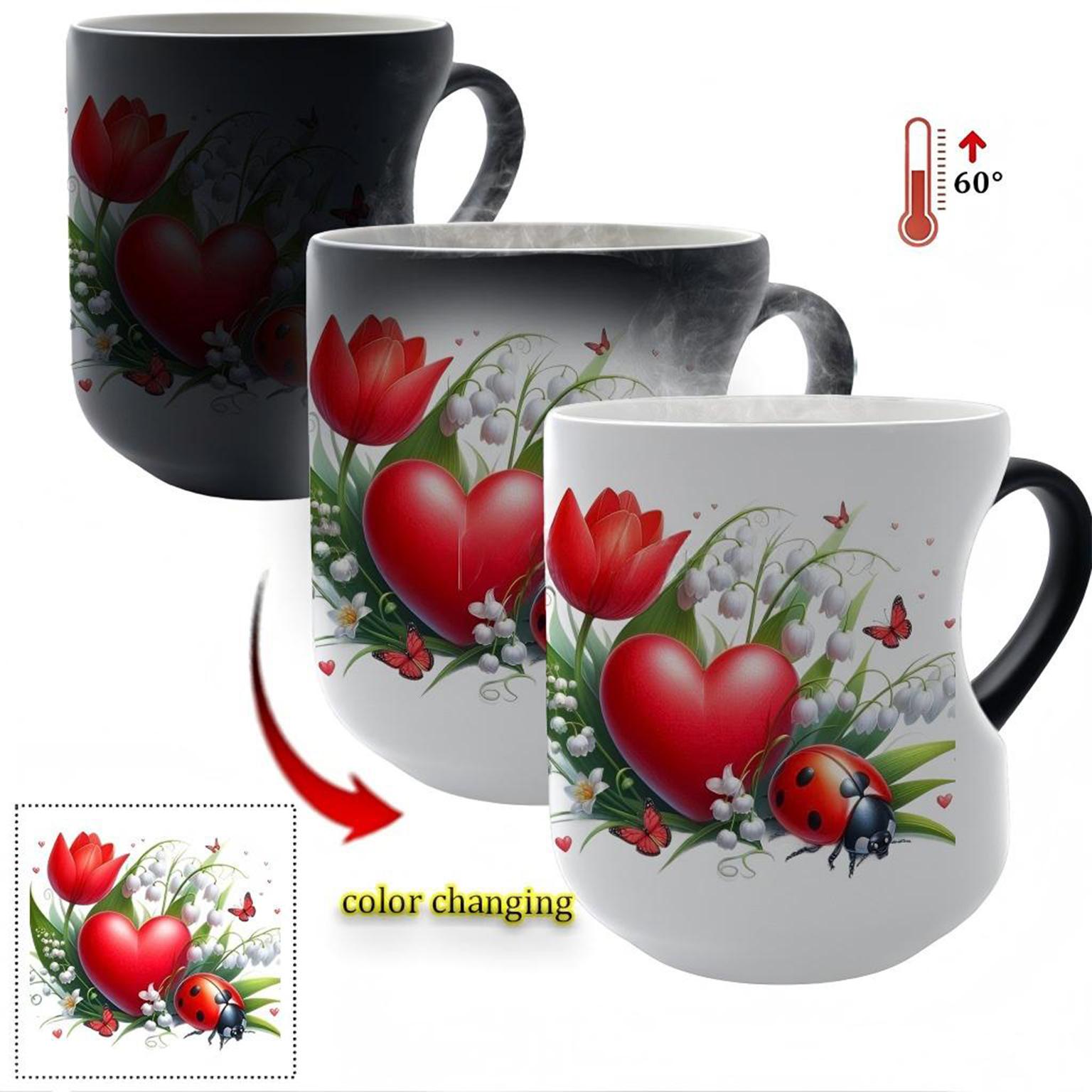 

Ceramic Mug Set with Heart Shaped Handle and Printed Heart Pattern Suitable for Hot and Cold Beverages Home Office Use One Size